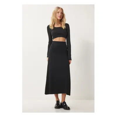 Happiness İstanbul Women's Black Ribbed Knitwear Skirt