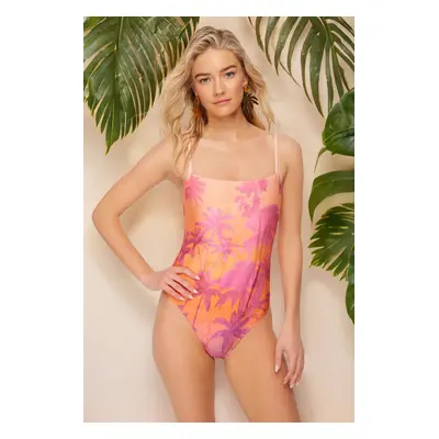 Trendyol Tropical Patterned Square Neck Regular Swimsuit