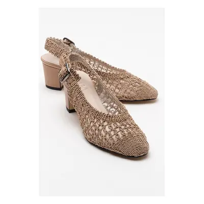 LuviShoes LOPA Women's Dark Beige Knitted Heeled Shoes.