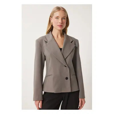 Happiness İstanbul Women's Gray Double Breasted Woven Jacket