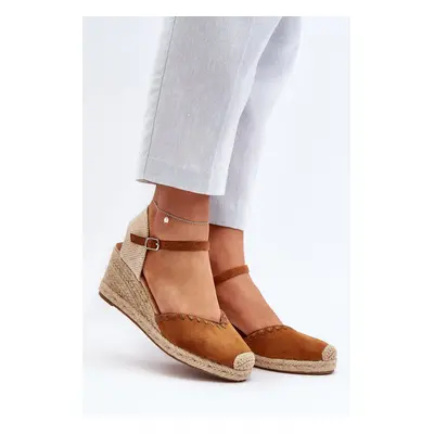 FJ1 Velúr Espadrille szandál ékkel és fonott Camel Raylinnal