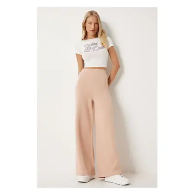 Happiness İstanbul Women's Biscuit Wide Leg Raised Thick Sweatpants