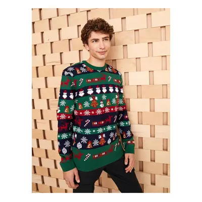 LC Waikiki Men's Crew Neck Long Sleeve Christmas Theme Knitwear Sweater