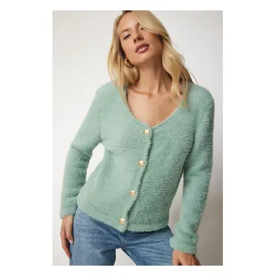 Boldogság İstanbul Női Aqua Green puha szakáll kötöttáru Cardigan