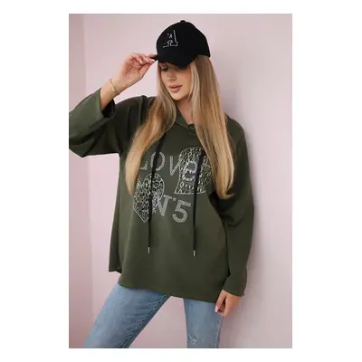 Włoski Oversized viscose sweatshirt Love Khaki