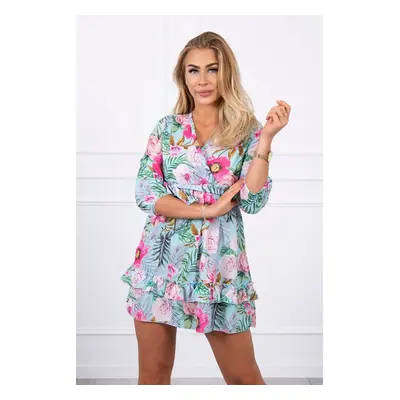 Floral dress with waist tie mint