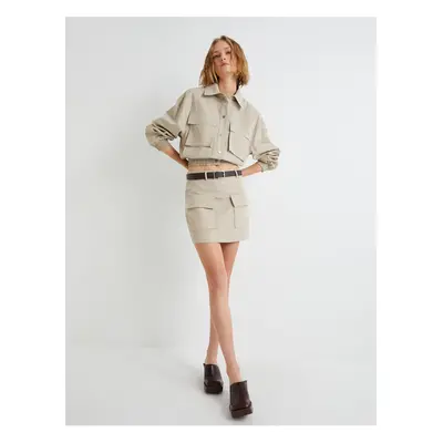 Koton Faux Leather Mini Skirt with Flap Double Pocket Detail A-Line