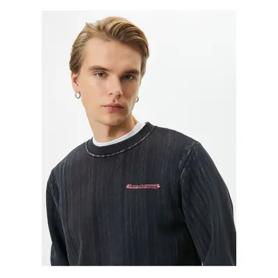 Koton Washable Sweatshirt with Slogan Detail Crew Neck Ribbed