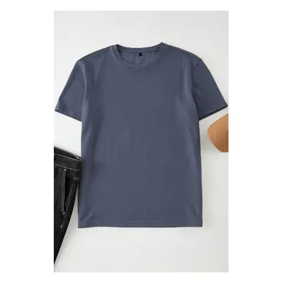 Trendyol Navy Blue Oversize/Wide Textured Cut T-shirt