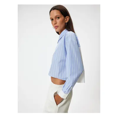 Koton Crop Shirt Poplin Long Sleeve Classic Collar Buttoned Piece Asymmetric Cut