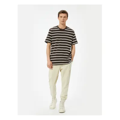 Koton Brown Striped Men&#39;s T-Shirt