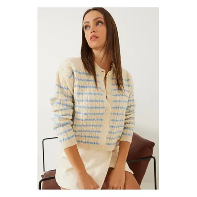 Bianco Lucci Women's Striped Hair Knitted Sweater Cardigan