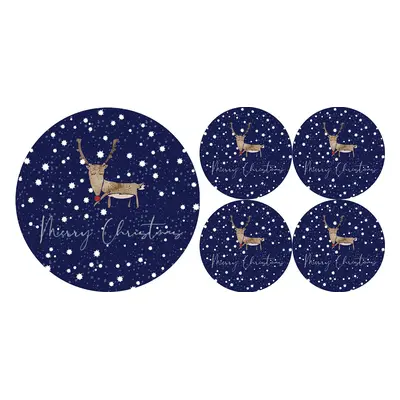 Bertoni Home Unisex's 1+4 Round Table Pads Set Renifer Navy Blue