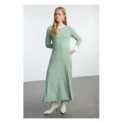 Trendyol Mint Pleated Knitwear Color Block Dress