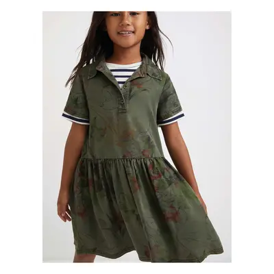 Khaki patterned dress Desigual Mickey Camo Flower for girls - Girls