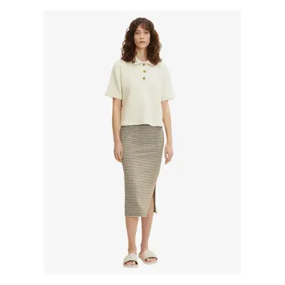 Tom Tailor White-khaki women's striped pencil midi skirt with slit Tom T - Women's