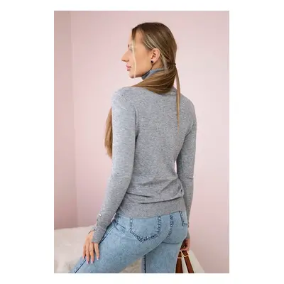 Kesi Włoski Sweater with a turtleneck and decorative buttons grey