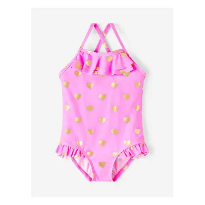 Pink girly patterned swimsuit name it Zuma - Girls