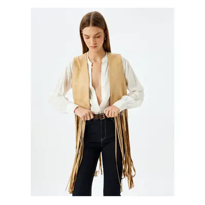 Koton Long Tassel Faux Suede Vest