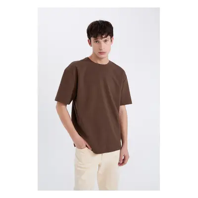 DEFACTO Oversize Wide Pattern Crew Neck Short Sleeve Basic Plain Heavy Fabric T-Shirt