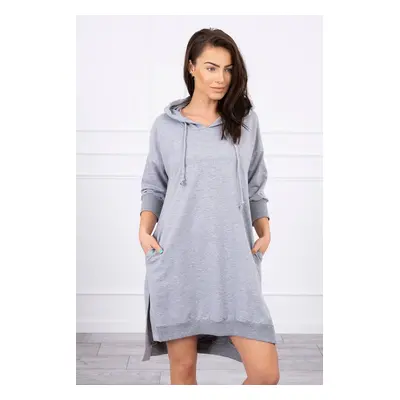 Dress with a hood and a long back in gray