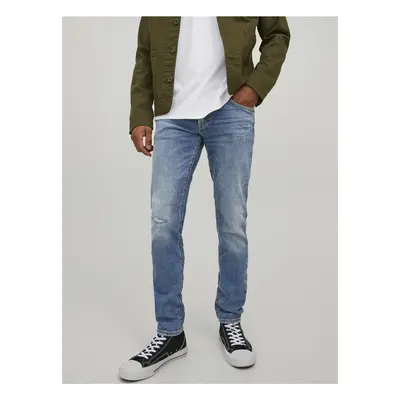 Blue Slim Fit Jeans with Embroidered Effect Jack & Jones Liam - Men