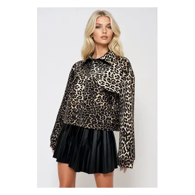 Trend Alaçatı Stili Women's Leopard Double Pocket Zipper Jacket