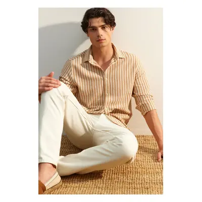 Trendyol Limited Edition Stone Regular Fit Striped Textured Shirt