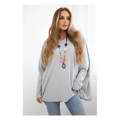 Kesi Włoski Oversize blouse with necklace grey