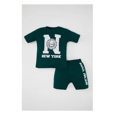 DEFACTO Baby Boy 2-Piece Set Printed Short Sleeve T-Shirt Top Elastic Waist Shorts Bottom