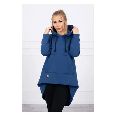 Padded sweatshirt with a long back and a hood in navy blue