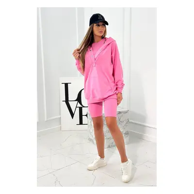 Set of 3-in-1 sweatshirt, top and short leggings in pink color