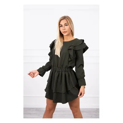 Dress with khaki vertical ruffles