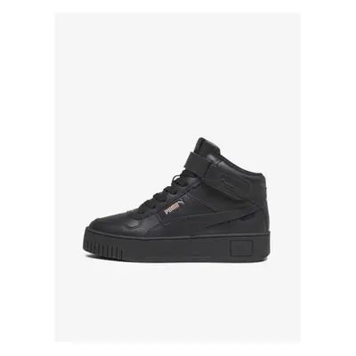 Black Women's Leather Ankle Sneakers Puma Carina Street Mid - Women's