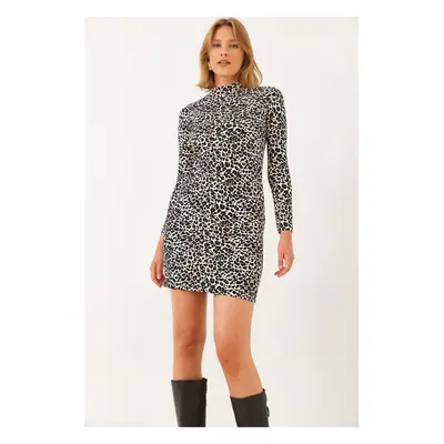 Bianco Lucci Women's Leopard Print Turtleneck Mini Dress