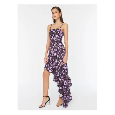 Purple Floral Dress with Ruffle Trendyol - Women