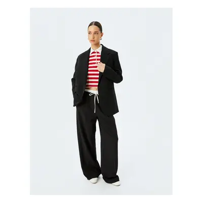 Koton Double Waist Detailed Tied Pocket Striped Wide Leg Baggy Fabric Trousers