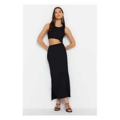 Trendyol Black Cut Out Detailed Crew Neck Maxi Knitted Pencil Dress