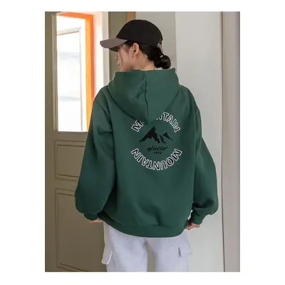 Know Women's Dark Green Mountain Glacier Printed Hooded Sweatshirt