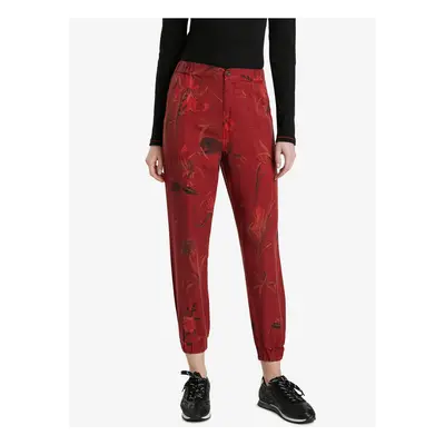 Red women's cropped patterned trousers Desigual Cmotiger - Women's