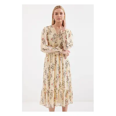 Bigdart Patterned Chiffon Dress - Cream