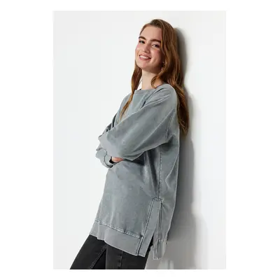 Trendyol Gray Washed Oversize Knitted Sweatshirt