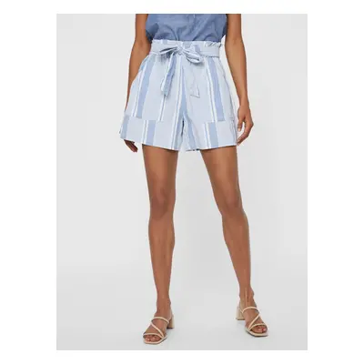 Light blue striped shorts with high waist VERO MODA Akela - Women's