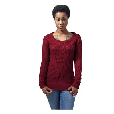 Women's sweater with a long wide neckline burgundy color