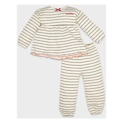 DEFACTO Baby Girl Pajama Set Striped Long Sleeve Top Elastic Waist Long Bottom