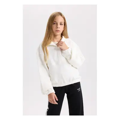 DEFACTO Girl Relax Fit Snap Fastener Stand Collar Basic Plain Sweatshirt