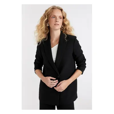 DEFACTO Oversize Wide Pattern Jacket Buttoned Collar Basic Plain Blazer Jacket