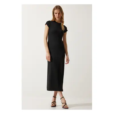 Happiness İstanbul Women's Black Ribbed Saran Knitted Dress