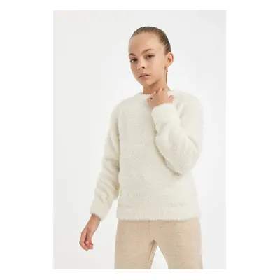 DEFACTO Girl's Crew Neck Soft Textured Knitwear Sweater