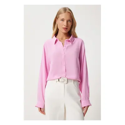 Happiness İstanbul Women's Pink Relaxed Fit Viscose Shirt